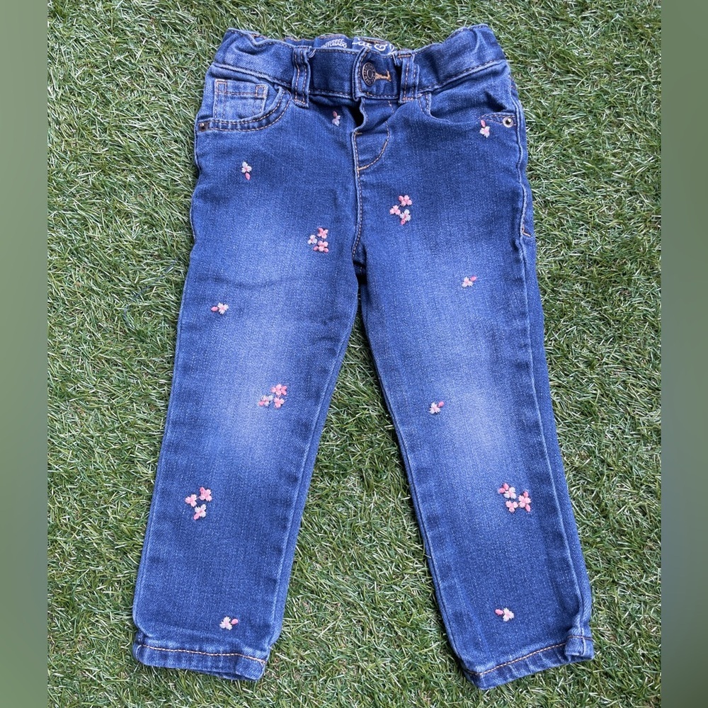 Cat & Jack Denim Pants with Pink Floral Detail